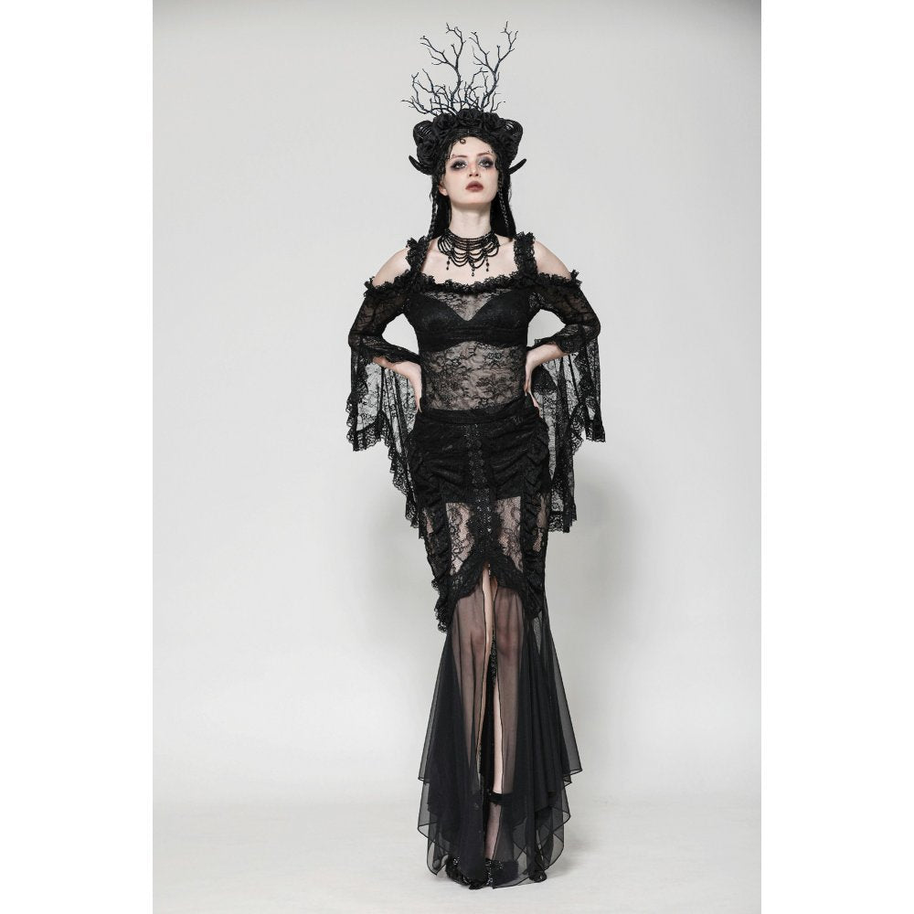 Dark in Love Nevaeh Gothic Lace and Mesh Mermaid Skirt - Kate's Clothing