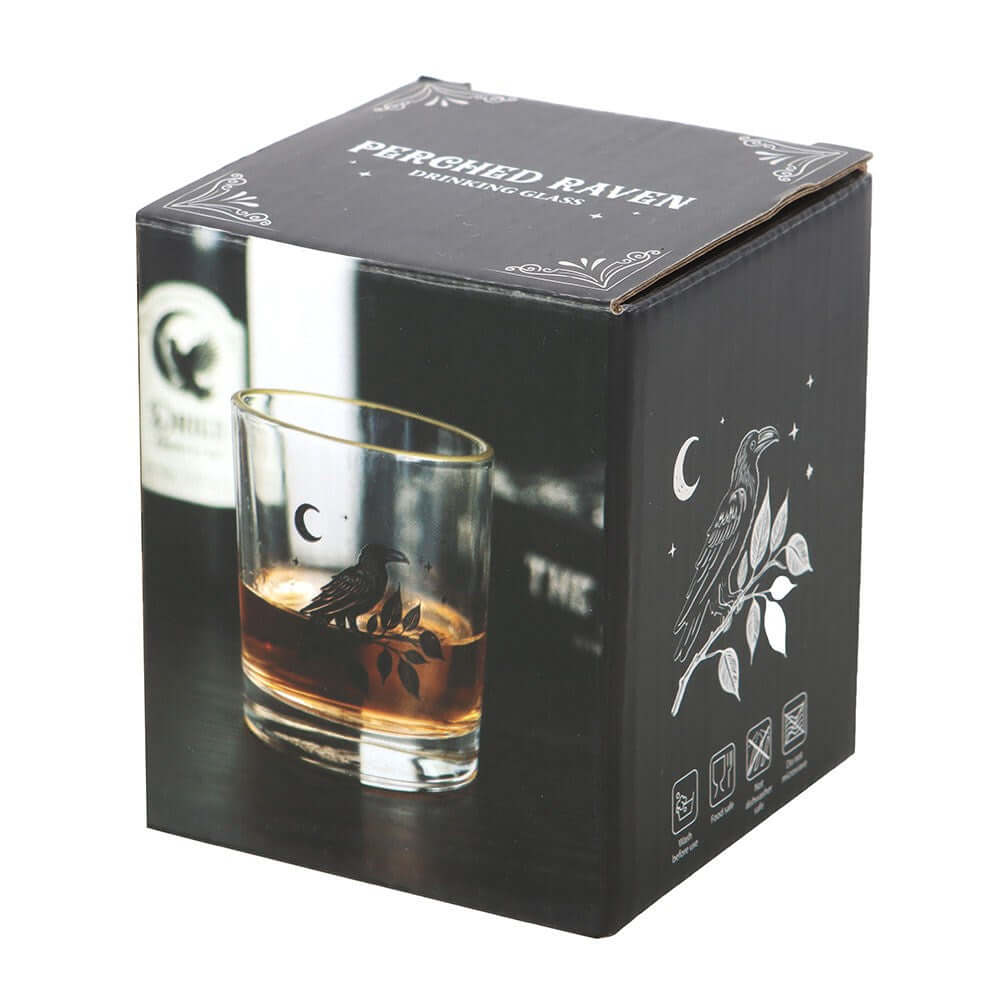 Gothic Gifts Perched Raven Drinking Glass - Kate's Clothing
