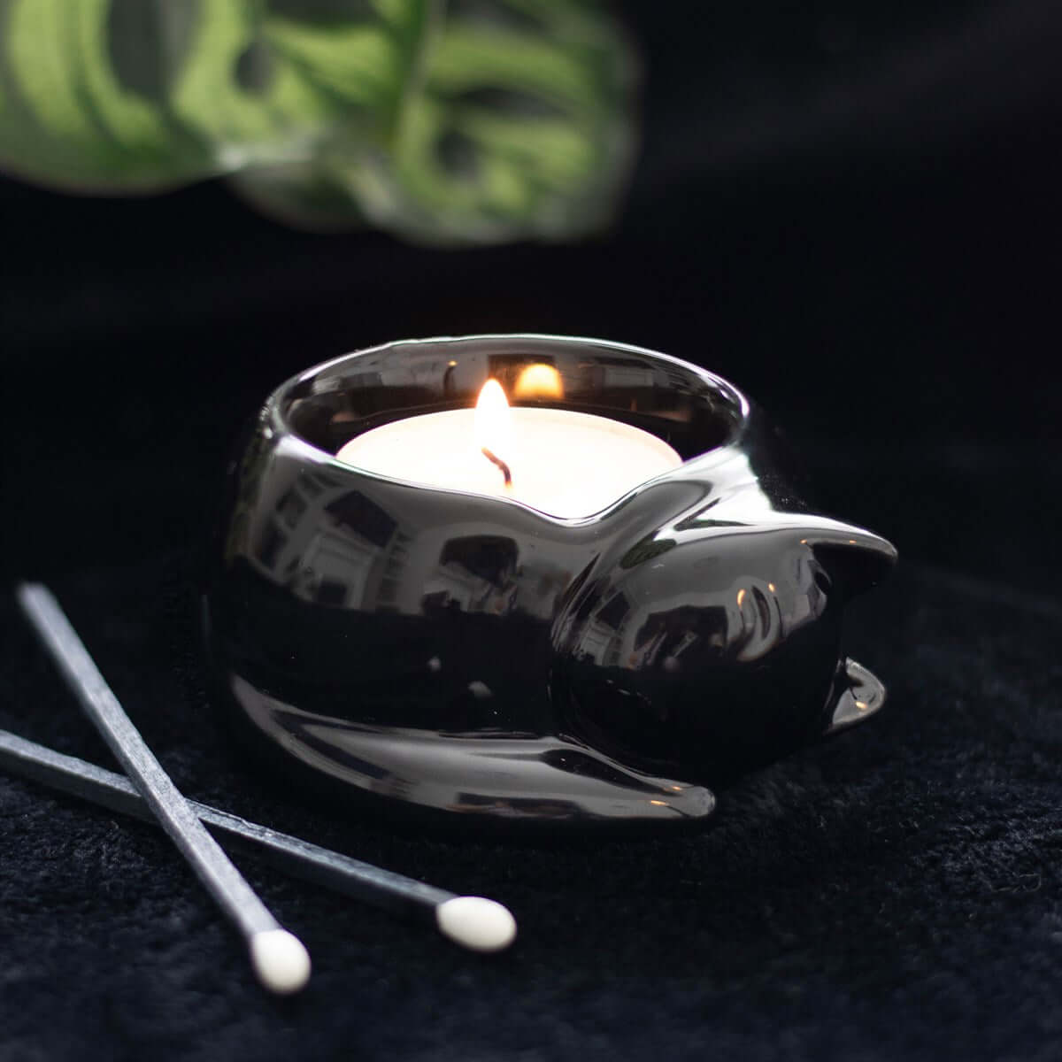 Gothic Gifts Black Cat Ceramic Tealight Candle Holder - Kate's Clothing