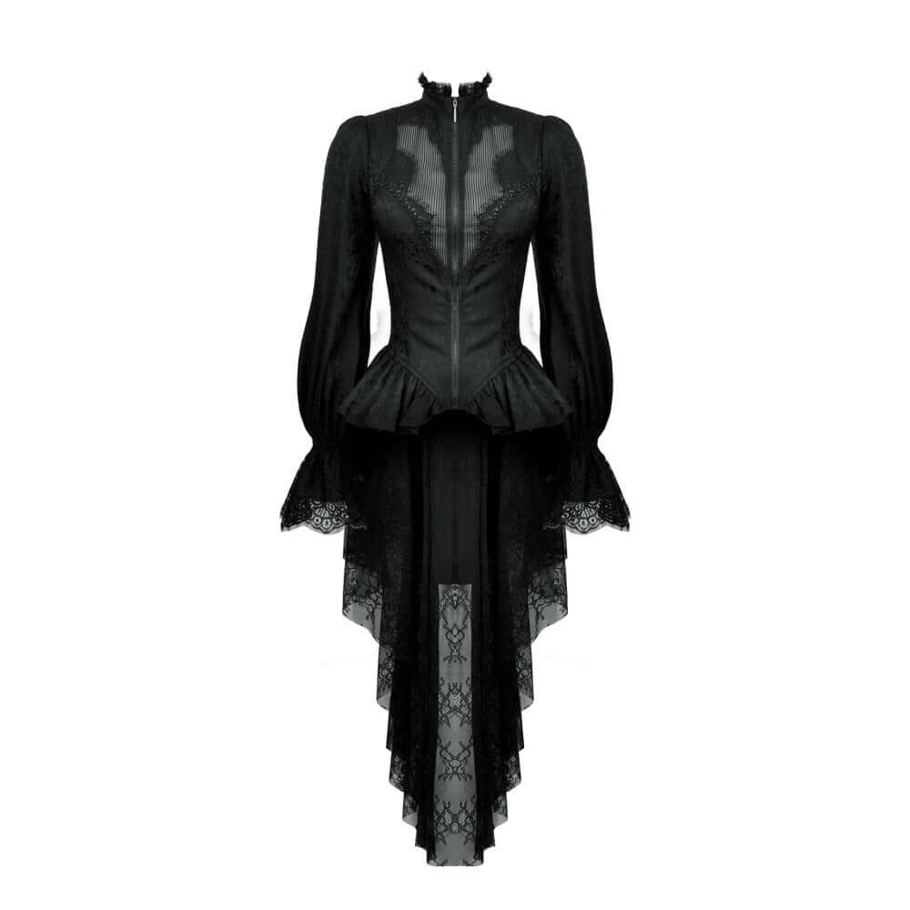 Dark in Love Felicity Gothic Lacey Zip Up Tailcoat Shirt - Kate's Clothing