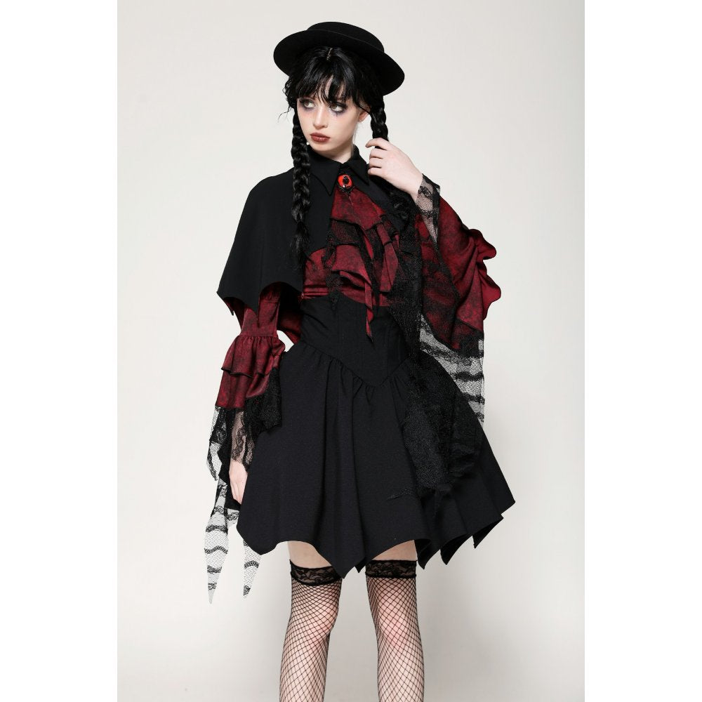 Dark in Love Camazotz Vampire Bat Shaped Capelet in Black and Blood Red - Kate's Clothing