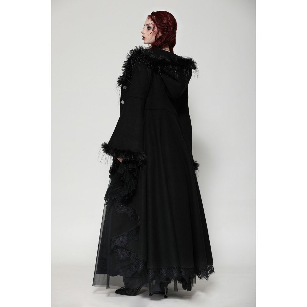 Dark in Love Eira Lace and Faux Fur Trimmed Hooded Coat - Kate's Clothing