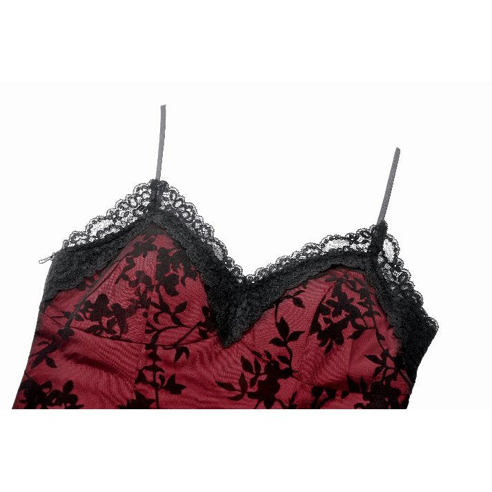 Dark in Love Althea Lace-Trimmed Velvet Goth Camisole in Burgundy