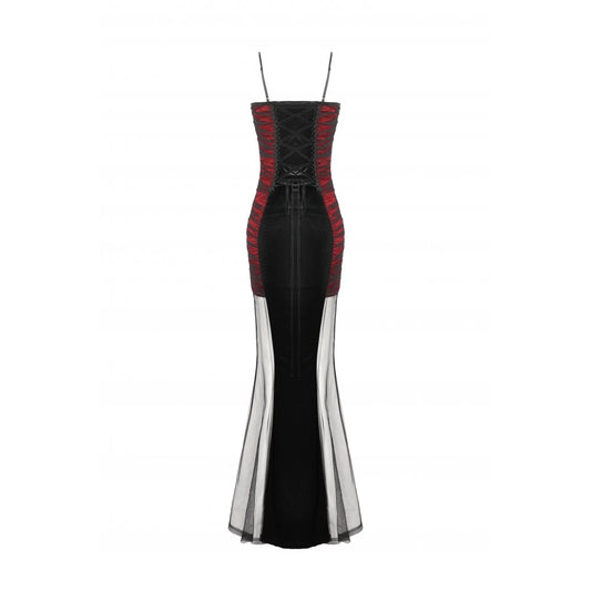 Dark in Love Lilith Red & Black Mesh Panel Goth Gown