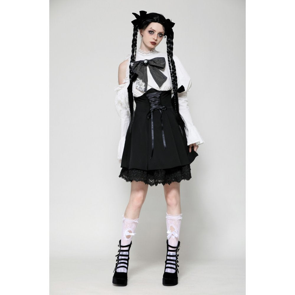 Dark in Love Aella Frozen Shoulder Effect Black and White Dress - Kate's Clothing