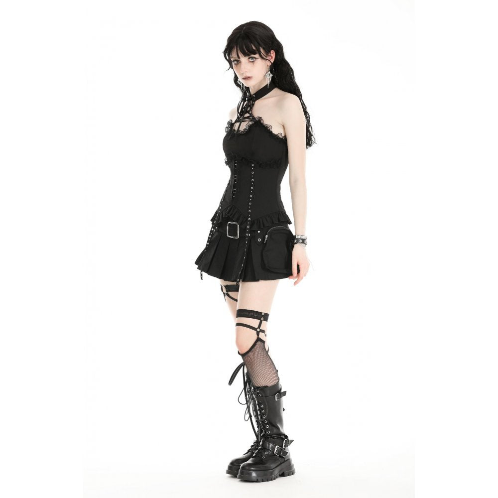 Dark in Love Teo Lace Up Collar Top - Kate's Clothing
