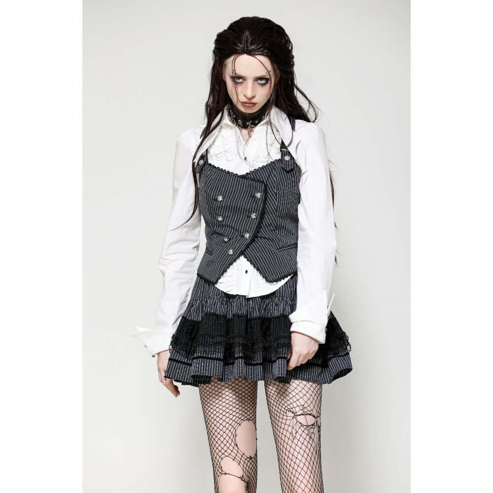 Dark in Love Gwyneth Dark Striped Corporate Goth Vest - Kate's Clothing