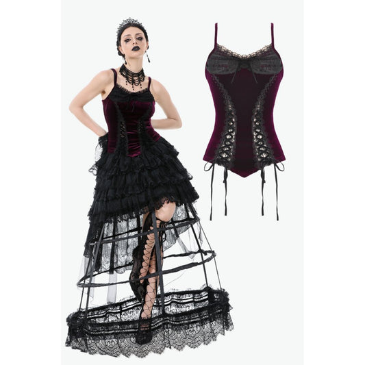 Dark in Love Serilda Velvet Lace Corset Top in Wine Red