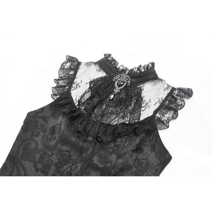 Dark in Love Seraphina Ruched Lace Goth Blouse in Black