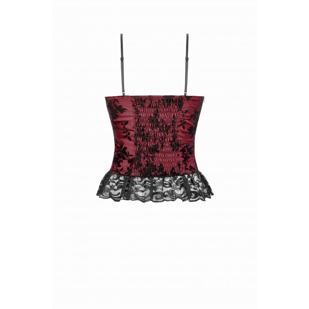 Dark in Love Althea Lace-Trimmed Velvet Goth Camisole in Burgundy
