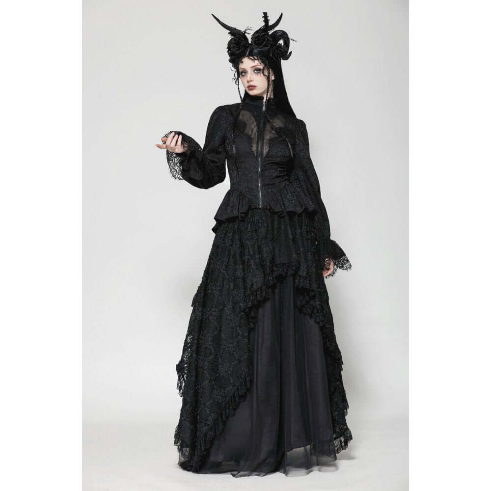 Dark in Love Felicity Gothic Lacey Zip Up Tailcoat Shirt - Kate's Clothing