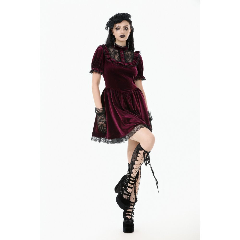 Dark in Love Ophelia Lace Collar Burgundy Velvet Goth Dress