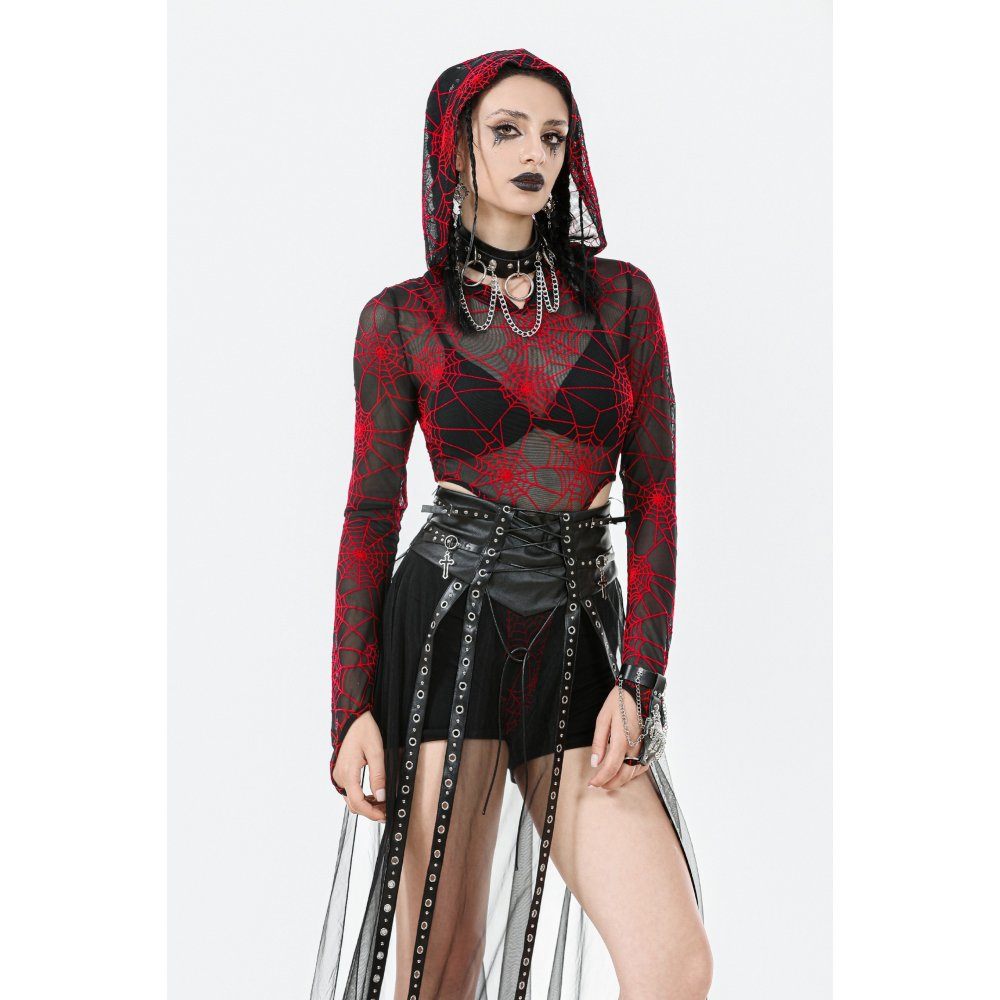 Dark in Love Gothic Sheer Mesh Maxi Skirt with PU Waist Corset