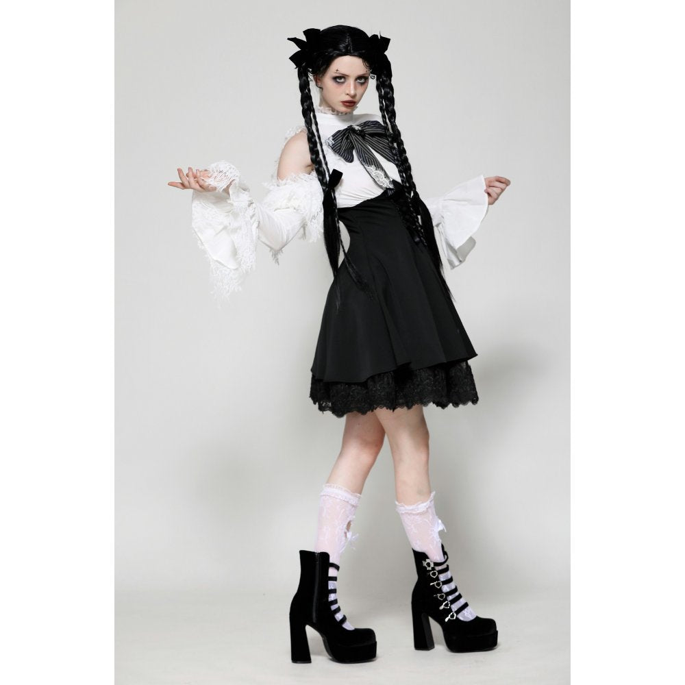 Dark in Love Aella Frozen Shoulder Effect Black and White Dress - Kate's Clothing