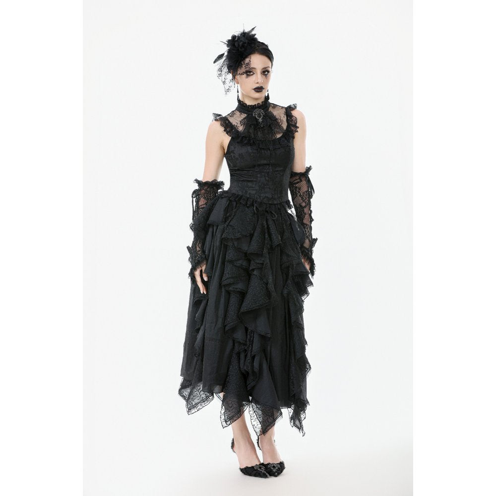Dark in Love Seraphina Ruched Lace Goth Blouse in Black