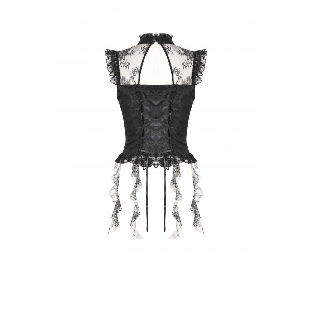 Dark in Love Seraphina Ruched Lace Goth Blouse in Black
