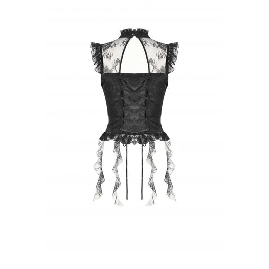 Dark in Love Seraphina Ruched Lace Goth Blouse in Black