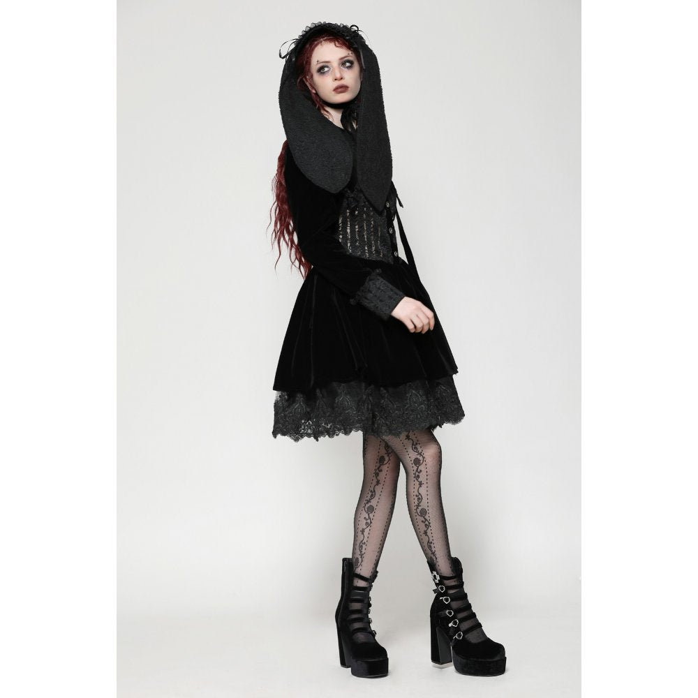 Dark in Love Elowen Black Gothic Lolita Rabbit Ear Bonnet in Rose Lace - Kate's Clothing