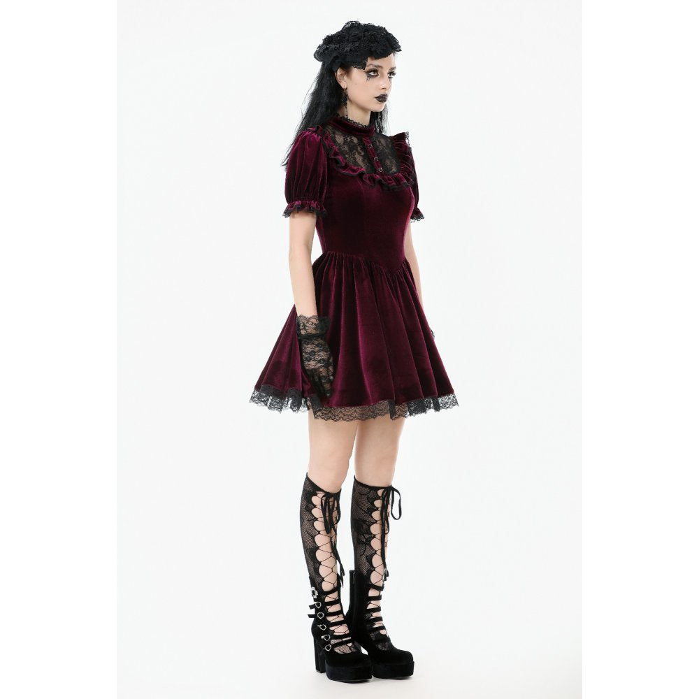 Dark in Love Ophelia Lace Collar Burgundy Velvet Goth Dress
