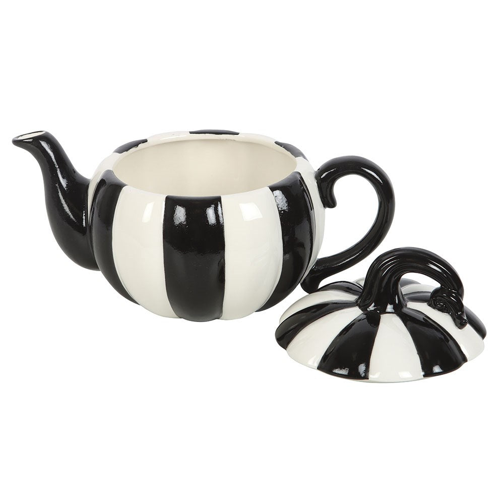Gothic Gifts Black and White Striped Pumpkin Teapot
