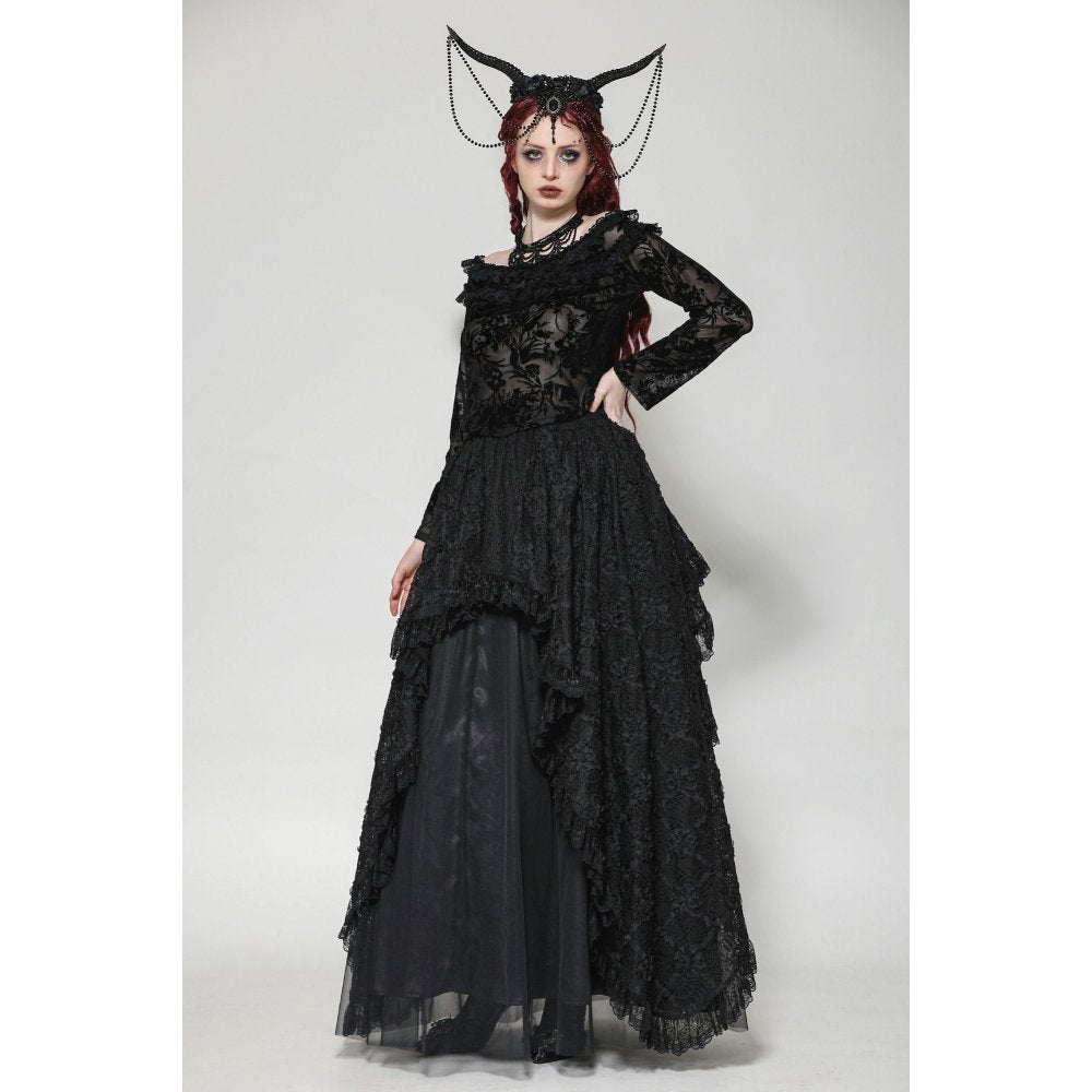 Dark in Love Bluebell Gothic Sexy Off-Shoulder Velvet Lace Top
