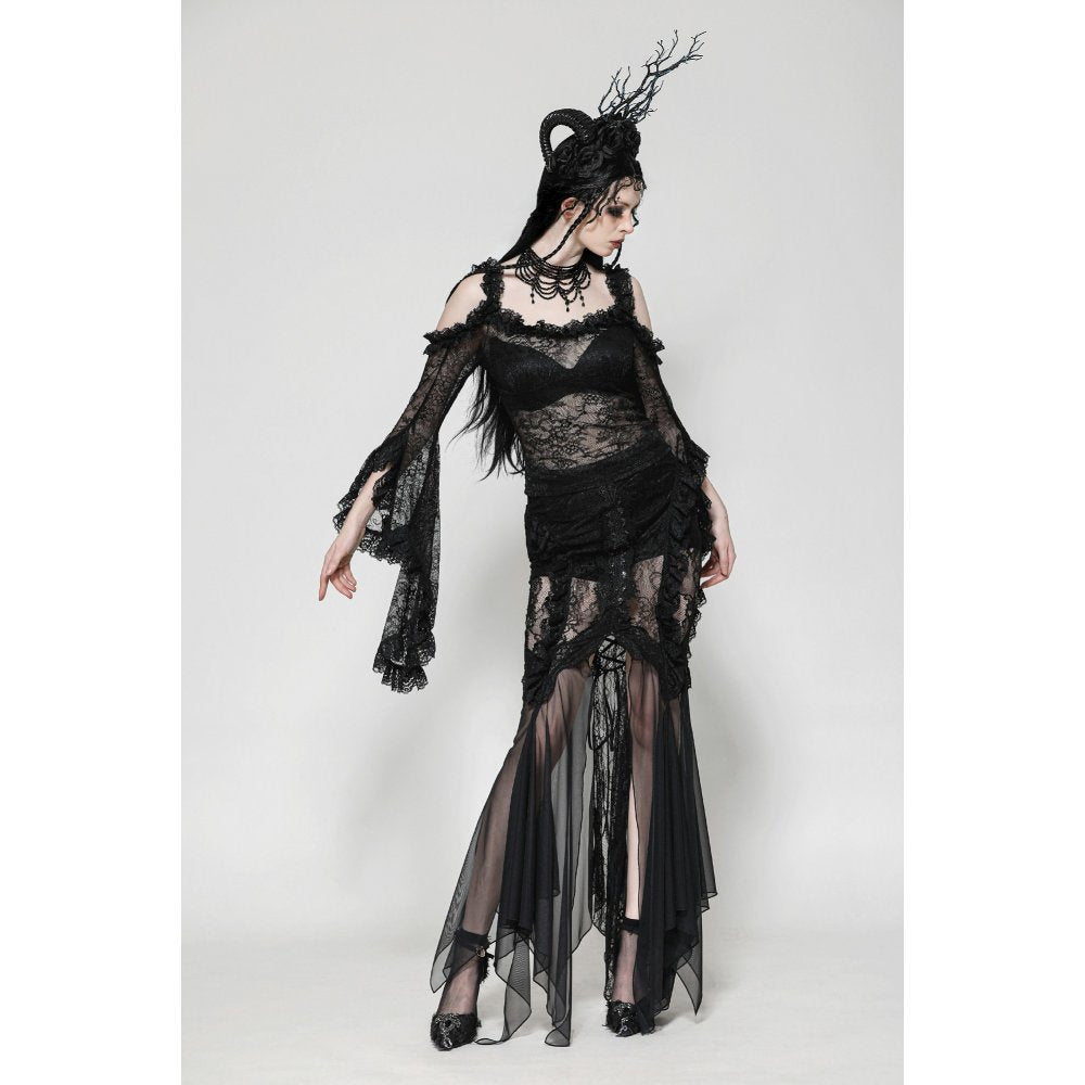 Dark in Love Nevaeh Gothic Lace and Mesh Mermaid Skirt - Kate's Clothing