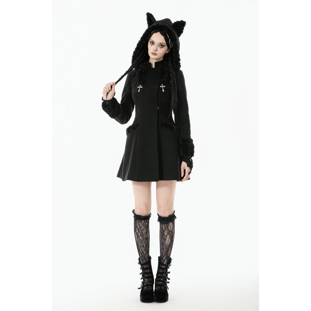 Dark in Love Cat-Ear Faux Fur Trim Gothic Coat