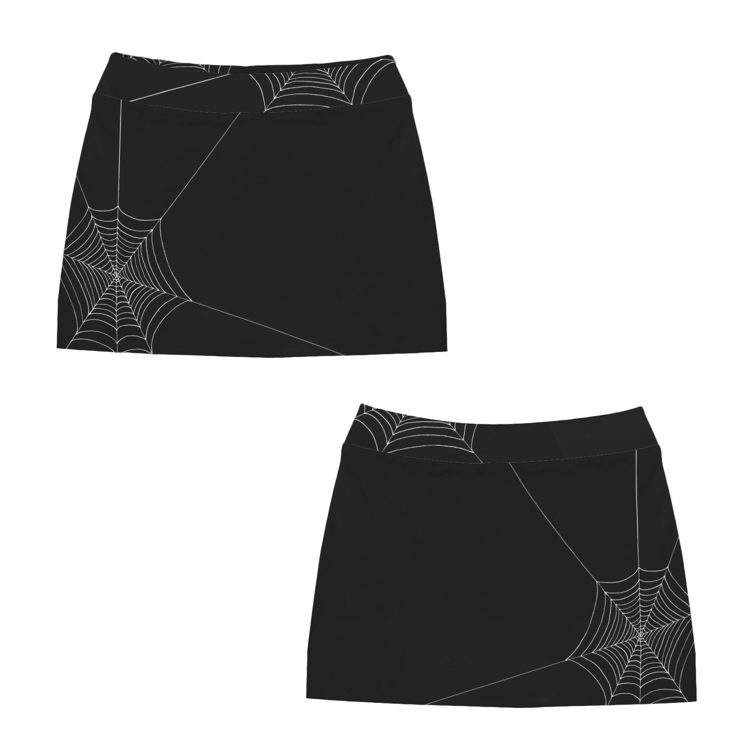 ANTIBrand black mini skirt with white spider-web print and hidden phone pocket