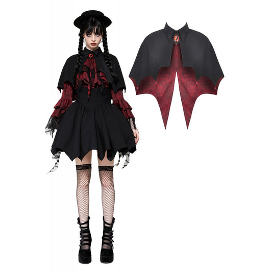 Dark in Love Camazotz Vampire Bat Shaped Capelet in Black and Blood Red - Kate's Clothing