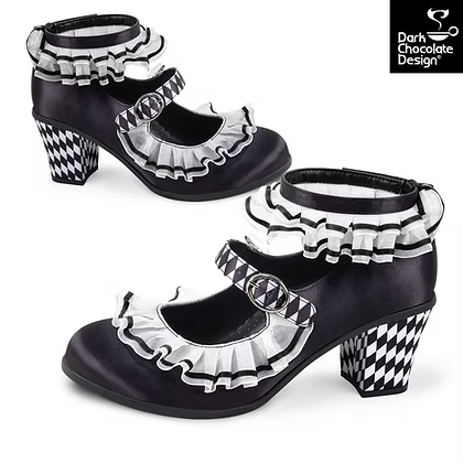 Chocolaticas® Arlequin Mid Heels – Gothic Ruffle Mary Janes