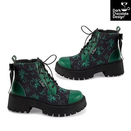 Hot Chocolate Design Emerald Witch - Gothic Lace-Up Boots