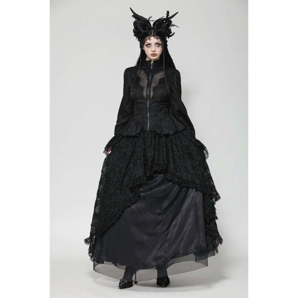 Dark in Love Felicity Gothic Lacey Zip Up Tailcoat Shirt - Kate's Clothing