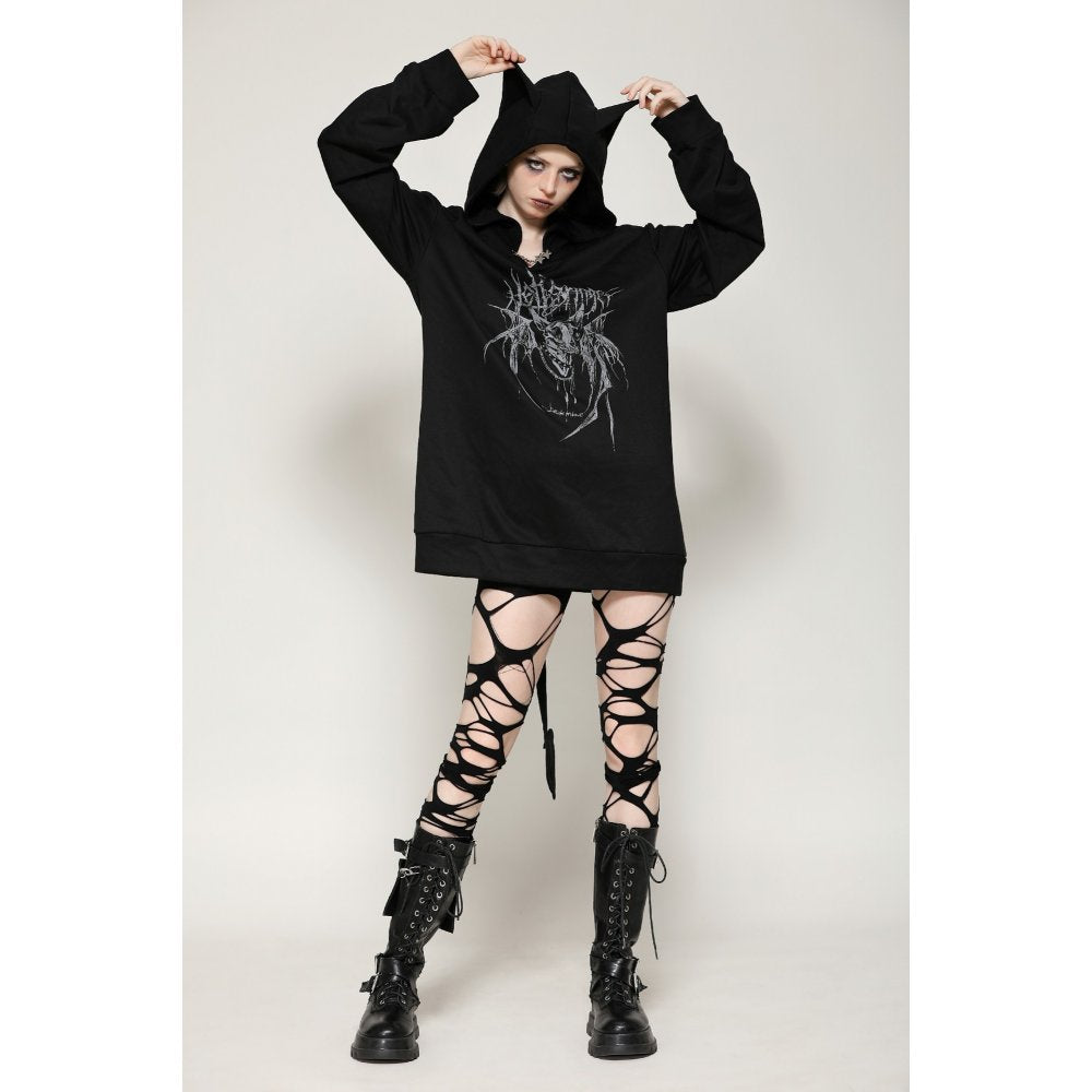 Dark in Love Hellbringer Oversized Hoodie with Tail and Bat Ears - Kate's Clothing