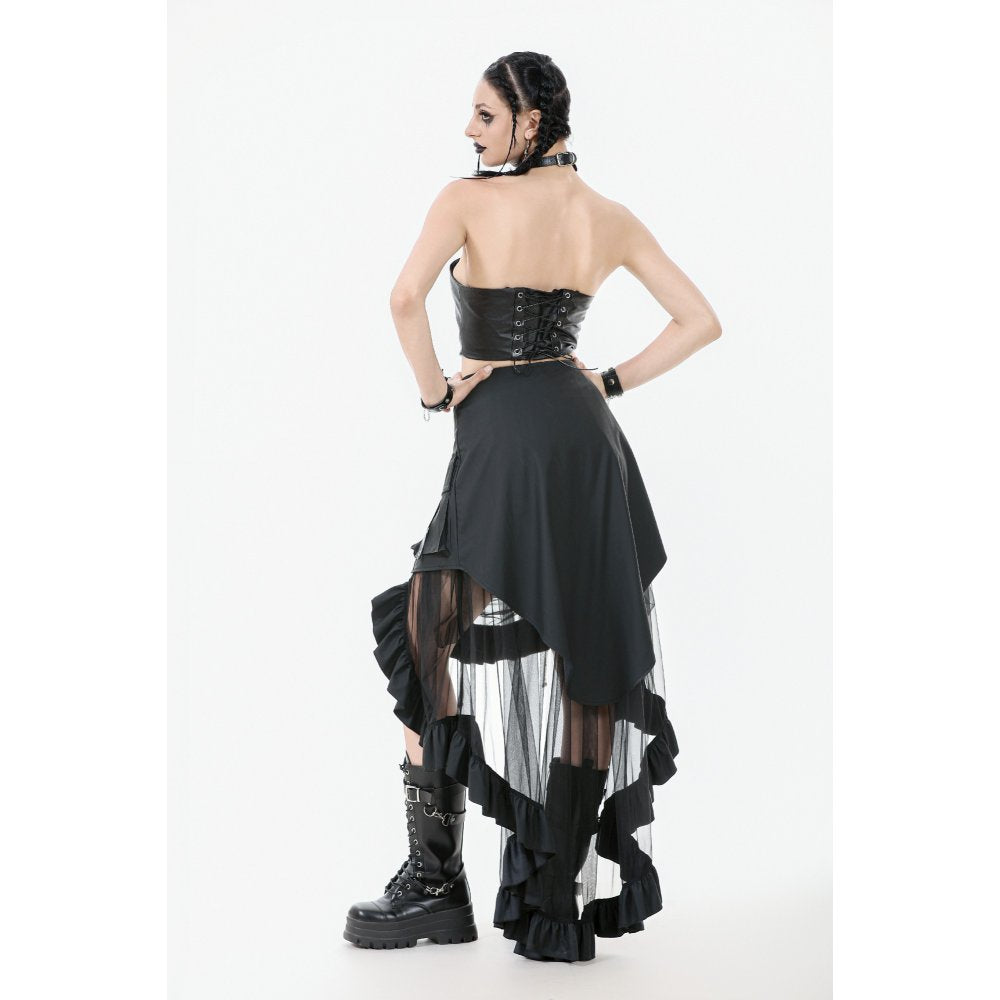 Dark in Love Belladonna Mesh Buckled Goth Skirt in Black