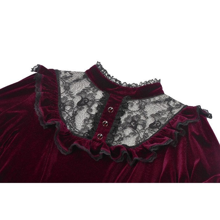 Dark in Love Ophelia Lace Collar Burgundy Velvet Goth Dress