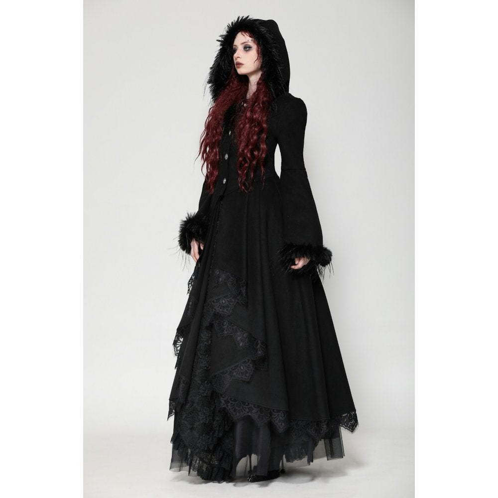 Dark in Love Eira Lace and Faux Fur Trimmed Hooded Coat - Kate's Clothing