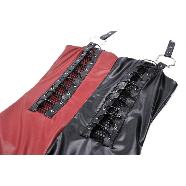 Dark in Love Ishtar Red and Black Split Faux Leather Maxi Dress - Kate's Clothing