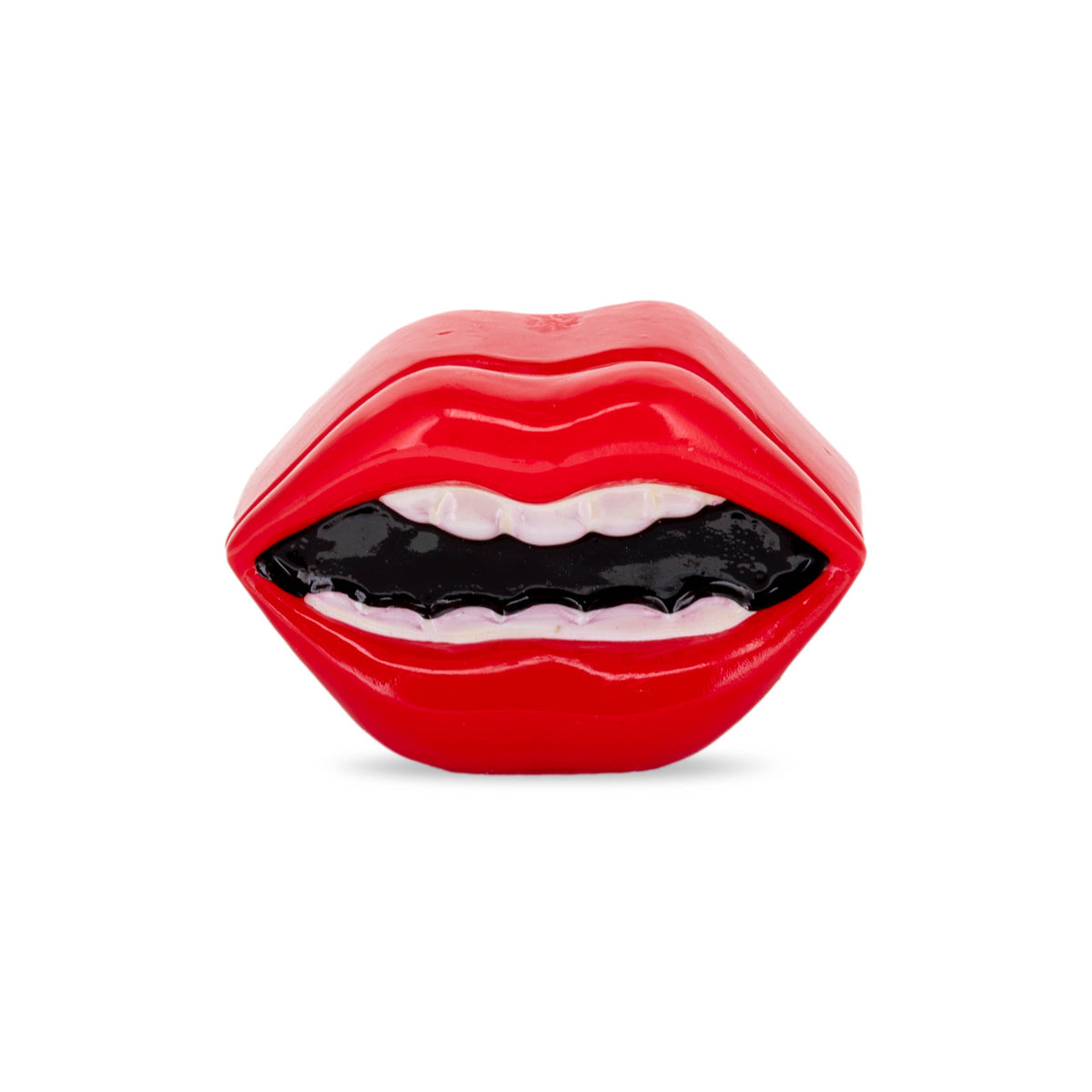 Closed red lip-shaped case for the Rocky Horror Show glitter lip balm