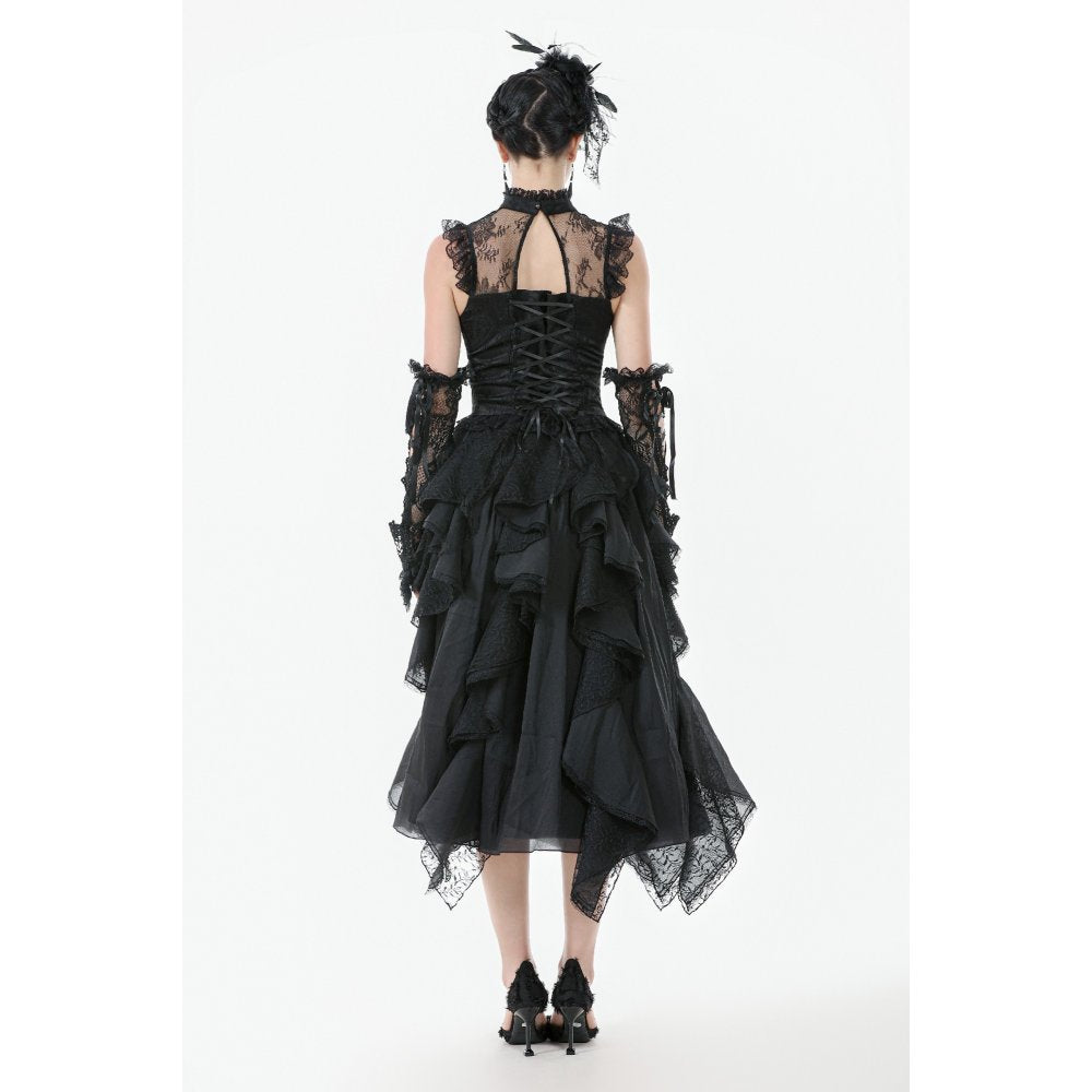 Dark in Love Seraphina Ruched Lace Goth Blouse in Black