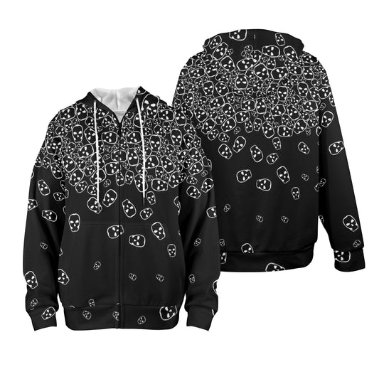ANTIBrand fleece-lined zip hoodie – Tumbling Skulls print (black/white)