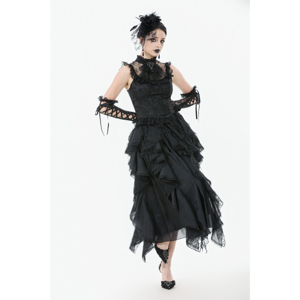 Dark in Love Seraphina Ruched Lace Goth Blouse in Black