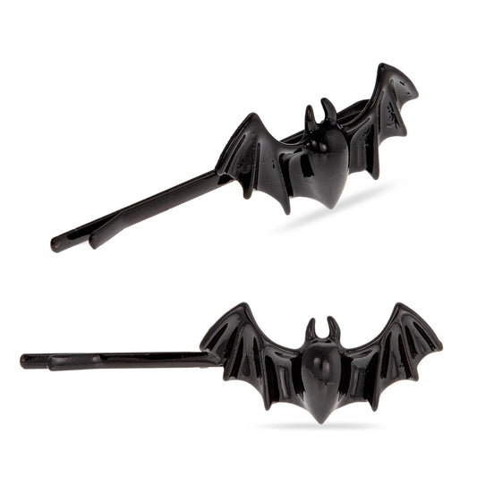 Two black bat-shaped Hocus Pocus hair slides, shown outside the packaging