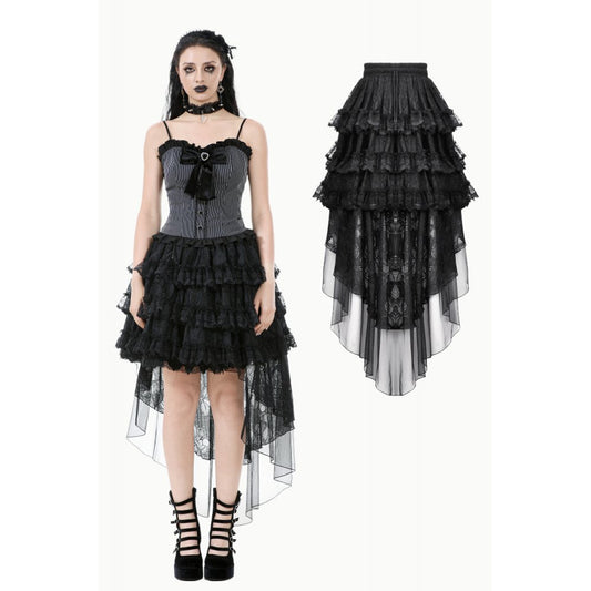 Dark in Love Belladonna Tiered Lace High-Low Goth Skirt in Black