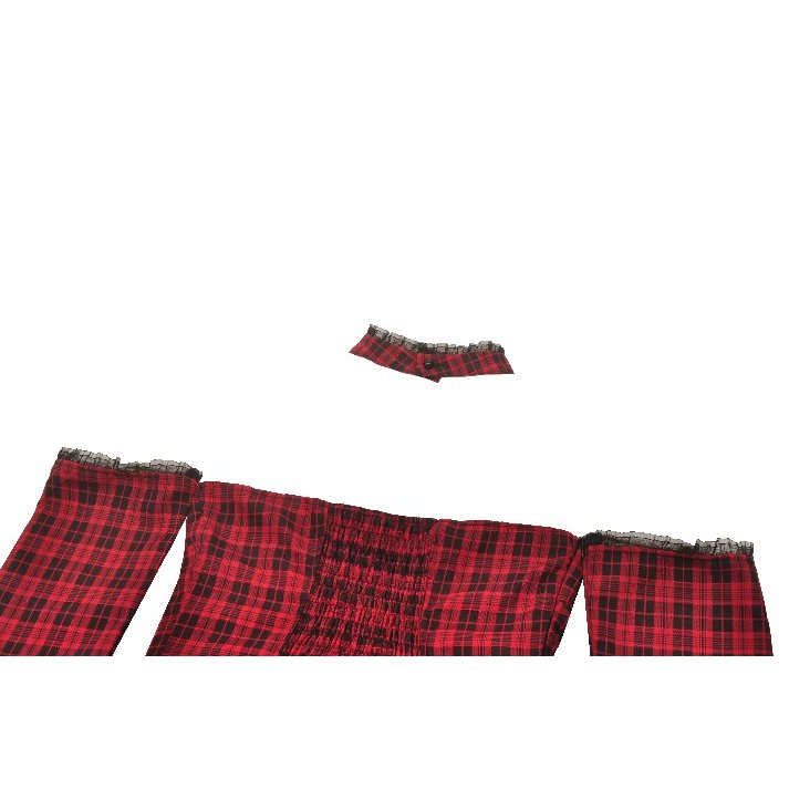 Dark in Love Rosalind Black and Red Tartan Cold Shoulder Halterneck Dress - Kate's Clothing