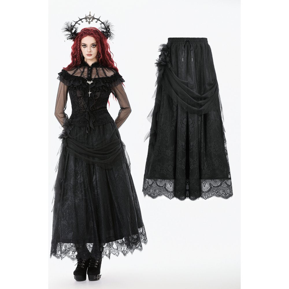 Dark In Love Seraphina Black Lace Maxi Skirt – Victorian Gothic