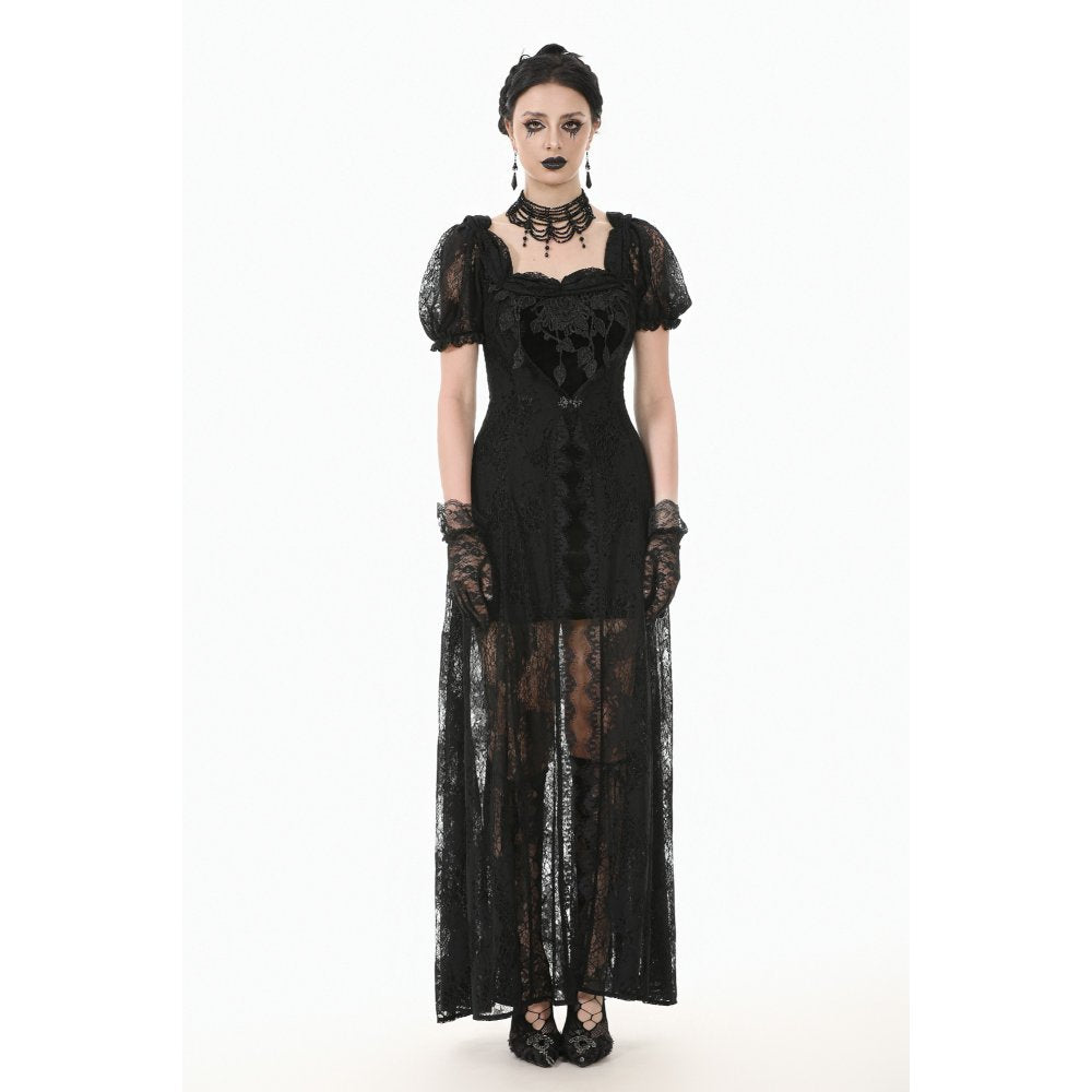Dark in Love Morwenna Lace Gothic Maxi Dress in Black