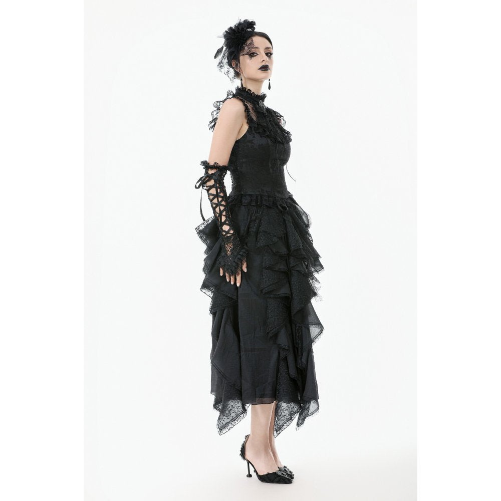 Dark in Love Seraphina Ruched Lace Goth Blouse in Black