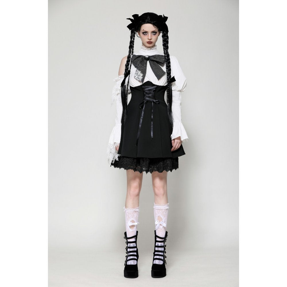 Dark in Love Aella Frozen Shoulder Effect Black and White Dress - Kate's Clothing