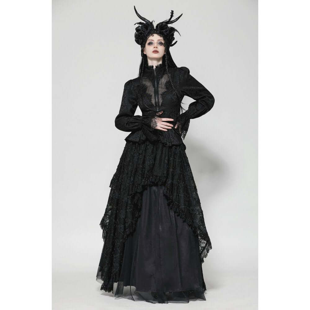 Dark in Love Felicity Gothic Lacey Zip Up Tailcoat Shirt - Kate's Clothing
