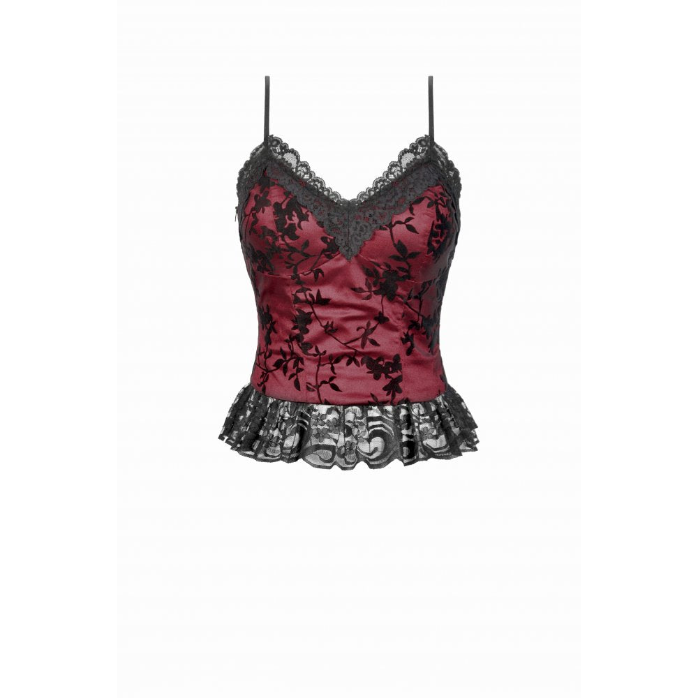Dark in Love Althea Lace-Trimmed Velvet Goth Camisole in Burgundy